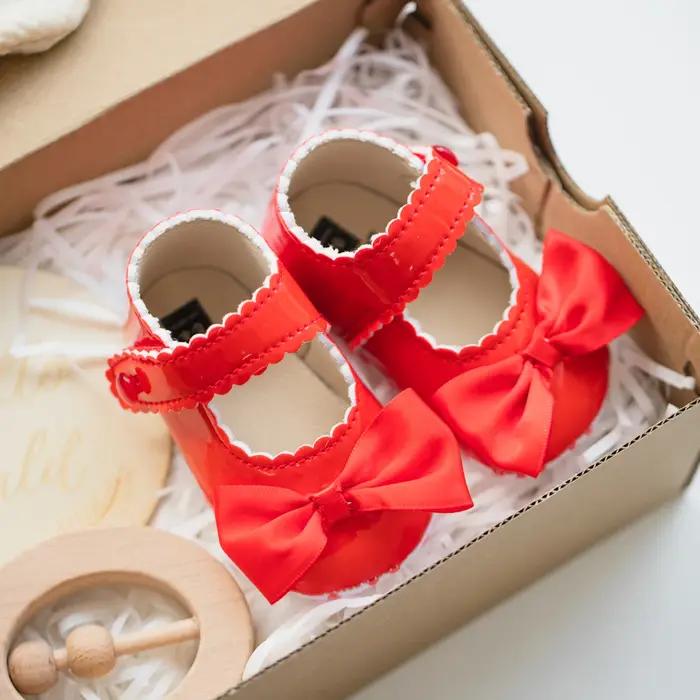 Meckior classique en cuir PU fille bébé chaussures nœud princesse plat antidérapant coton bas marche