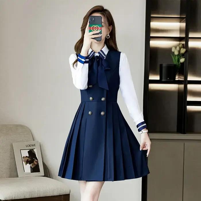 Robe gilet preppy professionnelle avec manches longues pour femmes automne hiver uniforme JK enseignement maternelle