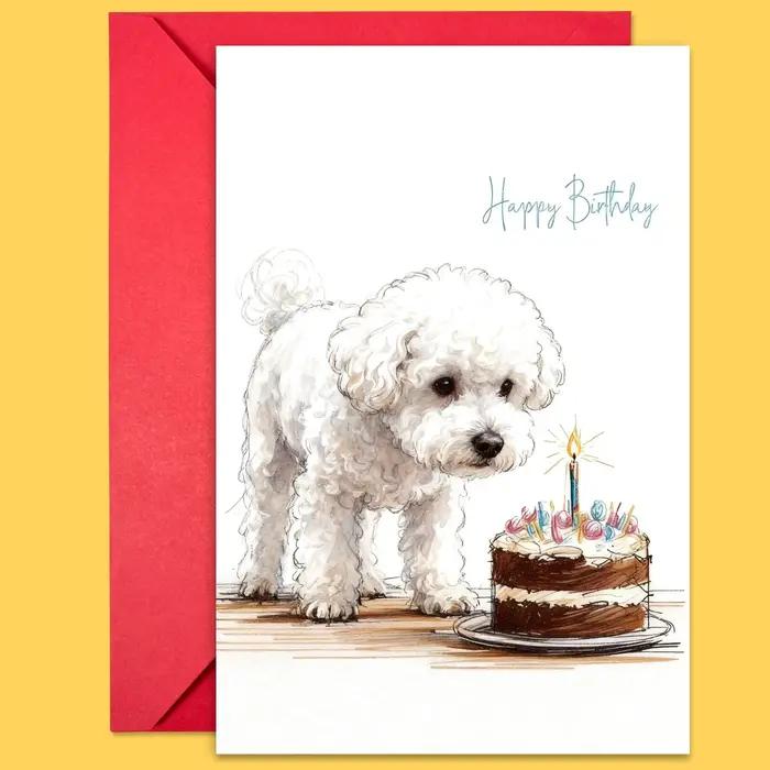 Carte d'anniversaire avec enveloppe illustrée de chiens mignons en dessin animé.