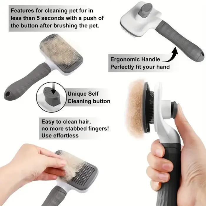 Brosse de toilettage pour animaux de compagnie avec système d'élimination des poils en un clic