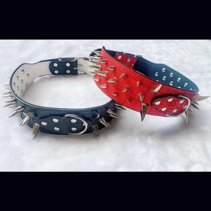 Collier robuste en cuir pour chiens de grande et moyenne taille, avec rivets dominateurs, protection anti-morsure pour randonnées et balades quotidiennes