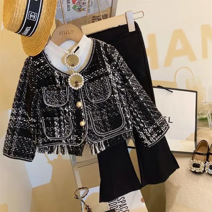 Ensemble manteau et pantalon à clochette pour enfants, vêtements pour tout-petits, tenue tissée pour bébé fille, vêtements de boutique pour enfants, 2 pièces