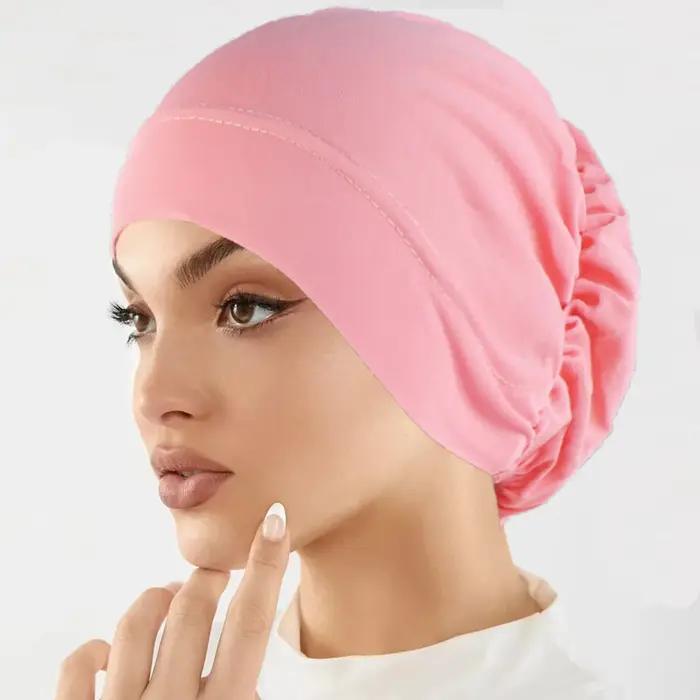 Mode musulmane femmes Hijabs doux extensible couleur unie Turban chapeau Cancer chimio bonnets casquettes chapeaux bande