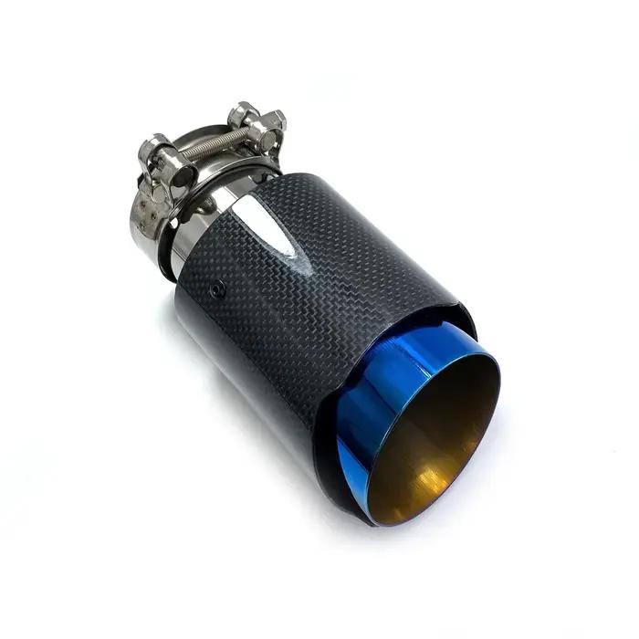 Silencieux en carbone simple brillant pour BMW Benz Audi Porsche, tuyau bleu à pointe unique, CX-4 E