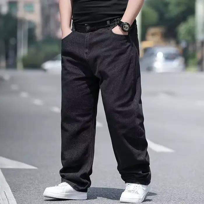 Jean surdimensionné pour homme, pantalon en Denim, grande taille, Baggy Y2k, Cargo noir, jambes larg