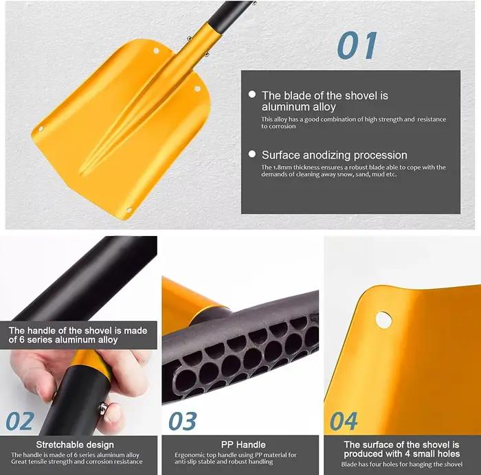 Pelle rétractable en aluminium pour déneigement et jardinage, outil de survie multifonctionnel pour camping et randonnées en hiver