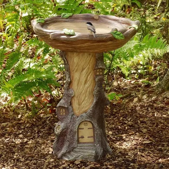 Bain d'oiseaux de jardin nickel é pleine grandeur, aspect bois, résine, Accent de paysage pour la ma