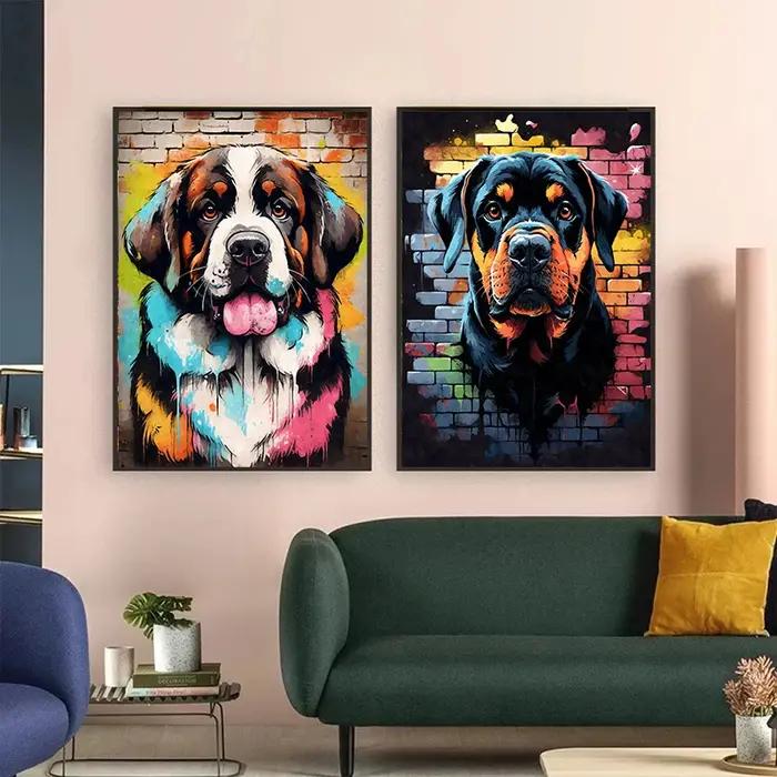 Affiches sur toile de graffitis de chiens Pug Teckel Maltese pour décoration classique et personnelle à offrir pour la maison occasions spéciales