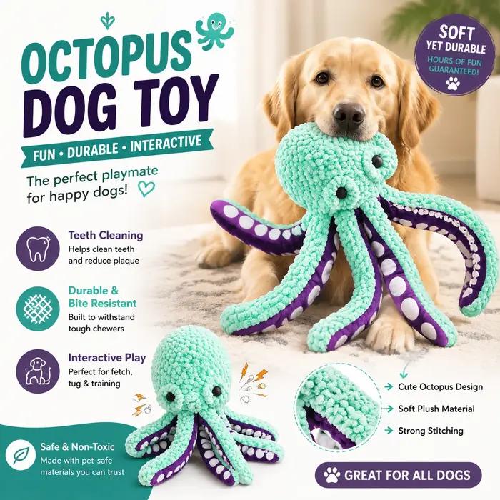 Jouet interactif en peluche poulpe pour animaux de compagnie