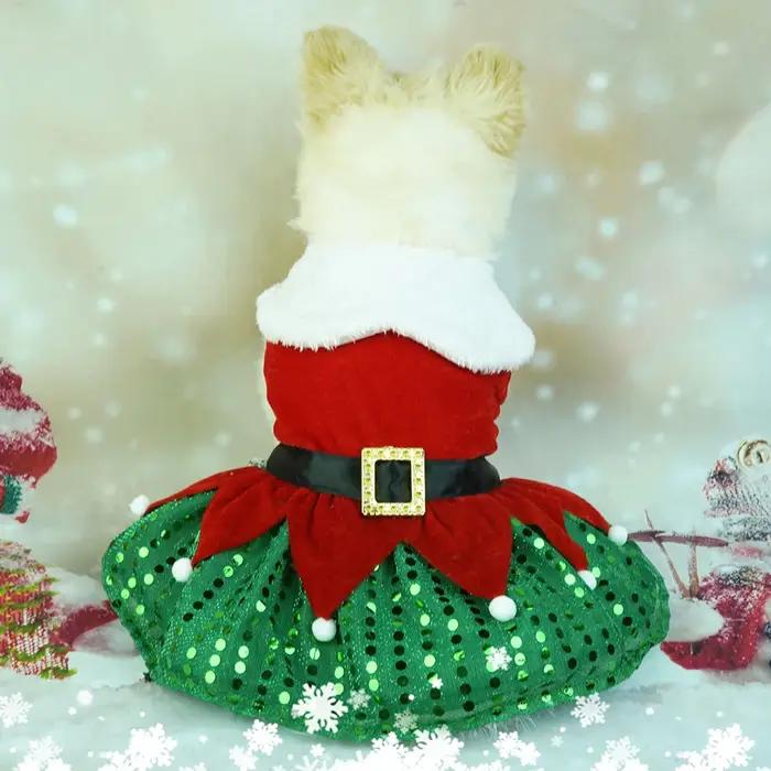 Robes de Noël pour petits chiens chats automne hiver nouvel an classique ceinture rouge vêtements