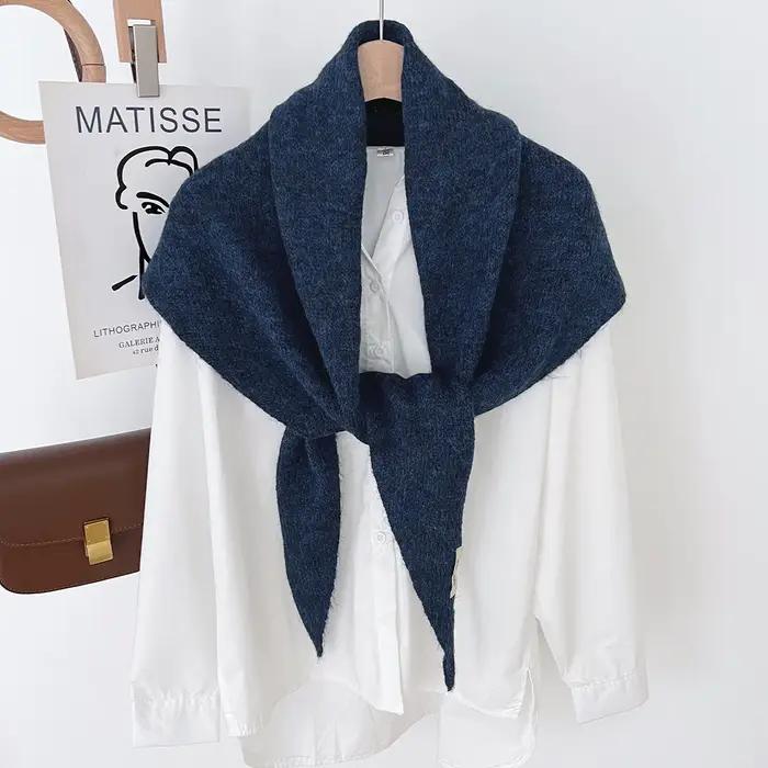 Laine hiver écharpe pour femmes chaud triangle tricot foulards Hijab solide dame châle enveloppement