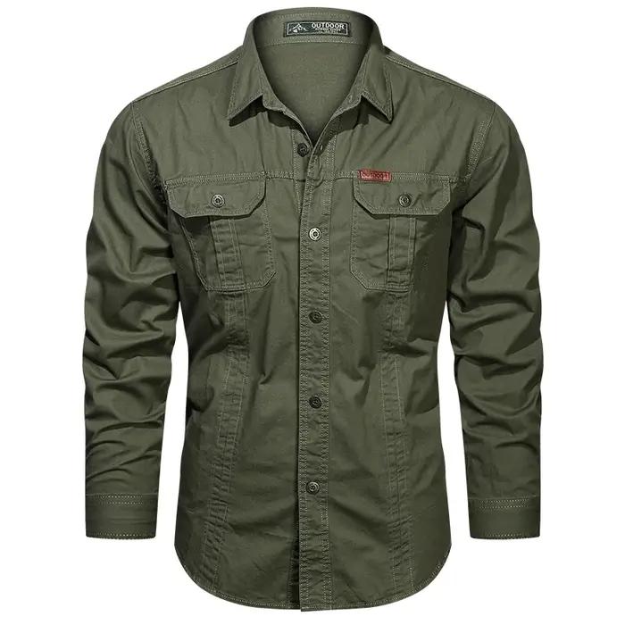 Chemise Cargo Hommes en Coton Beige Khaki Vert Militaire Noir Gris Rouge Bleu Foncé Décontractée Pour Activités Extérieures Occasions Spéciales