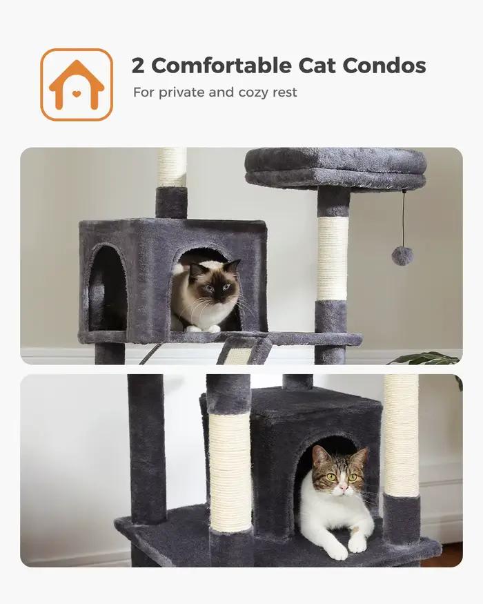 Grand Arbre à Chat d'Nikde 71 Pouces, Tour à Plusieurs Niveaux avec 2 Perchoirs, 2 Condos, Hamac et