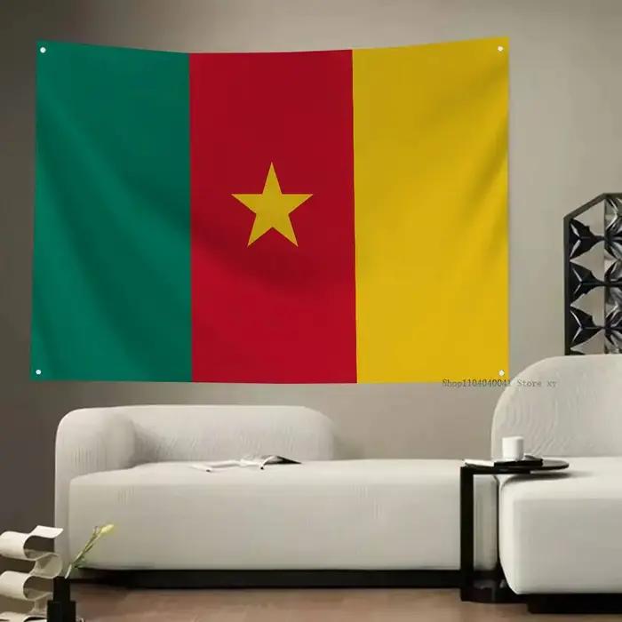 Drapeau du Cameroun bannières drapeau imprimé en polyester avec mât en fibre de verre pour décor extérieur intérieur occasions spéciales patriotisme