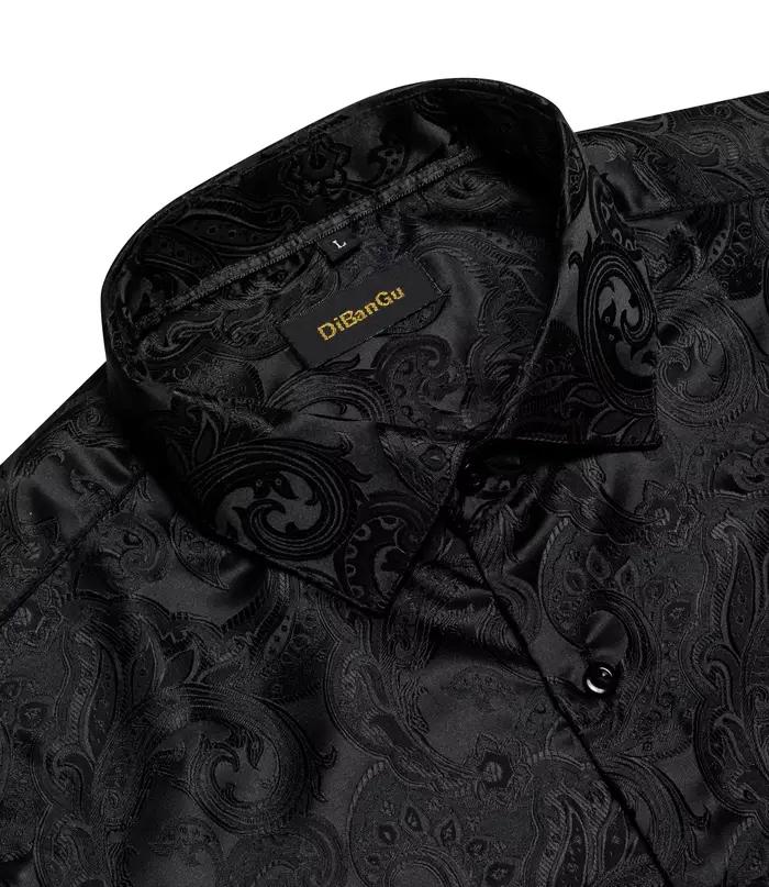 Chemises habillées de luxe pour hommes à manches longues en polyester, col rabattu, motif cachemire,