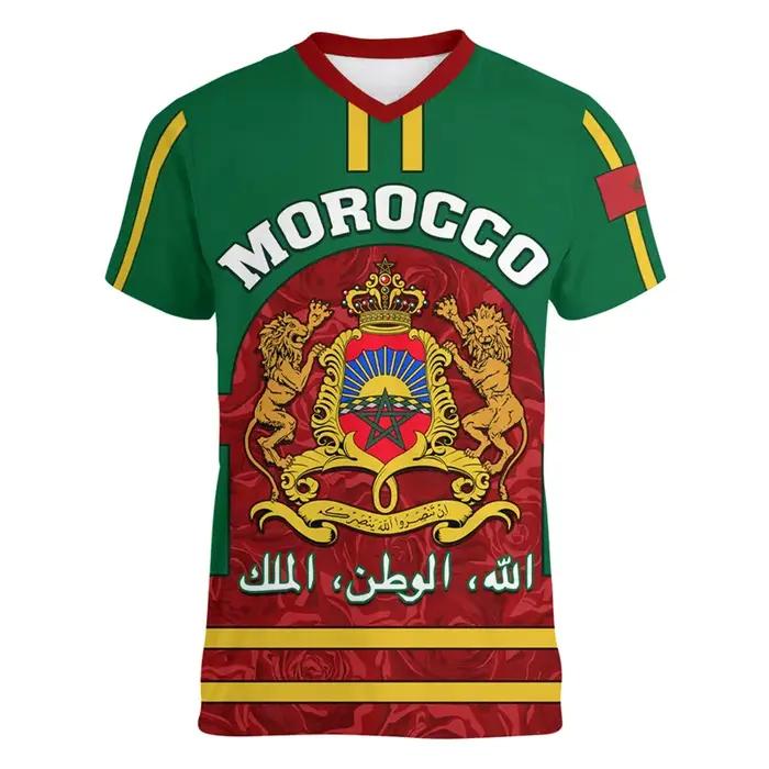 Maroc Football t-shirt pour hommes Cool 3d imprimé marocain sport col en V t-shirts hauts à manches courtes été