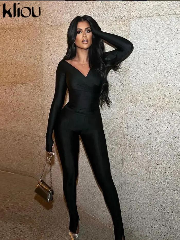 Kliou-Ensemble deux pièces décontracté en polyester brillant pour femme, longueur rinçage, t-shirts