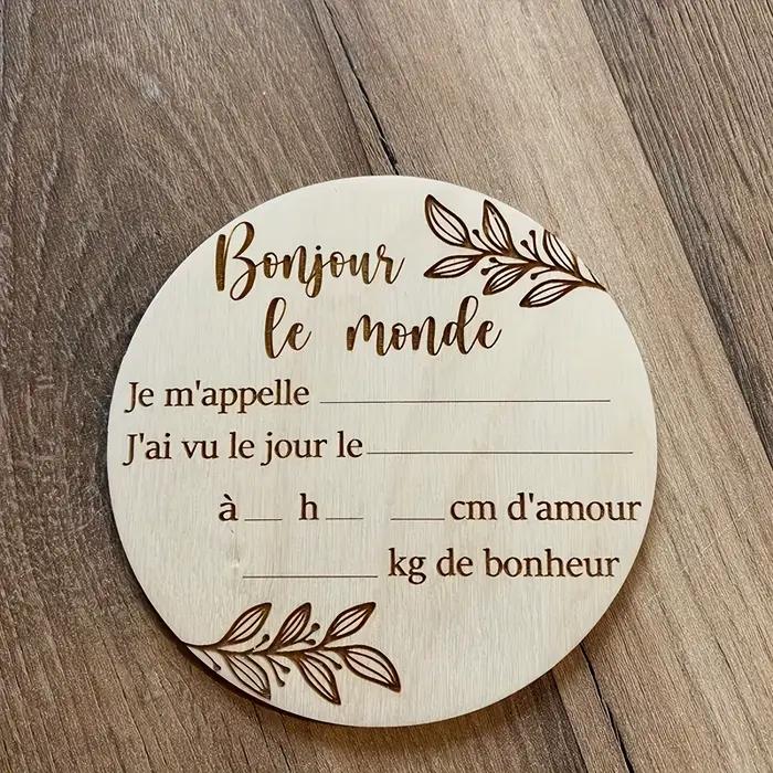 1 pièce bébé nouveau-né panneau de bienvenue en bois sculpté design "Hello World" baby shower bois n