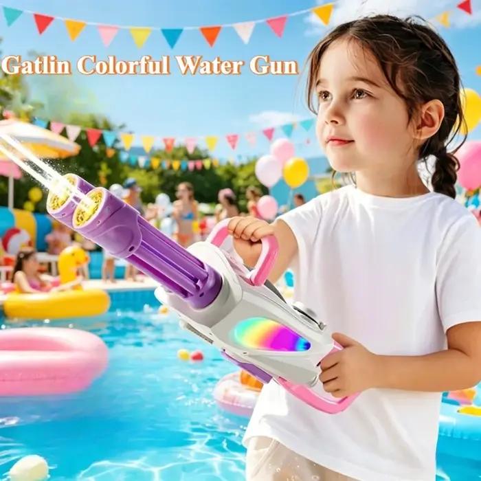 Pistolet à eau électrique rotatif puissant avec lumière LED, jouet de tir aquatique pour enfants, idéal pour l'été et les jeux de plage en extérieur