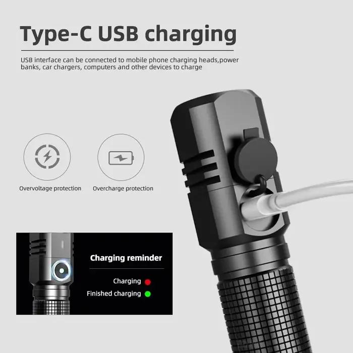 Mini lampe de poche XHP50 LED rechargeable, lampe de poche puissante de 1500lm, peut être éteinte d'