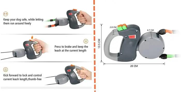 Laisse double rétractable et extensible pour chiens
