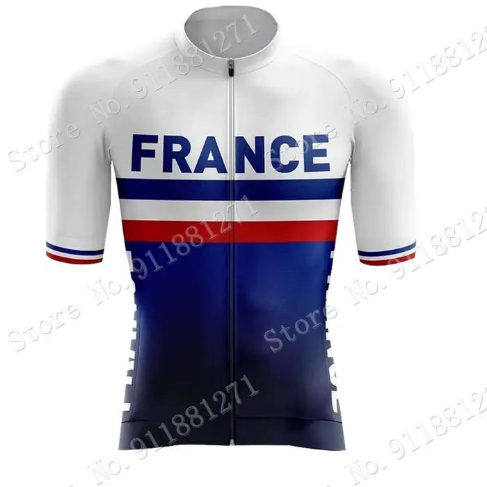 Maillot de Cyclisme Homme Ensembles Rétro Français Bleu Foncé Chemises Courtes Cuissard à Bretelles Pantalon de VTT Occasions Spéciales