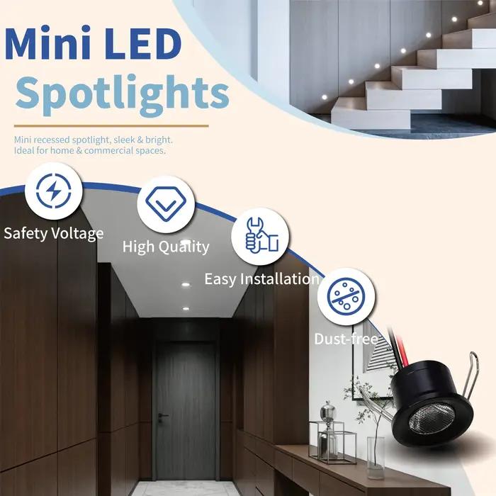 Mini spot LED encastrable argenté 2W 12V IP65, dimmable, pour plafond, escaliers, armoires, éclairag