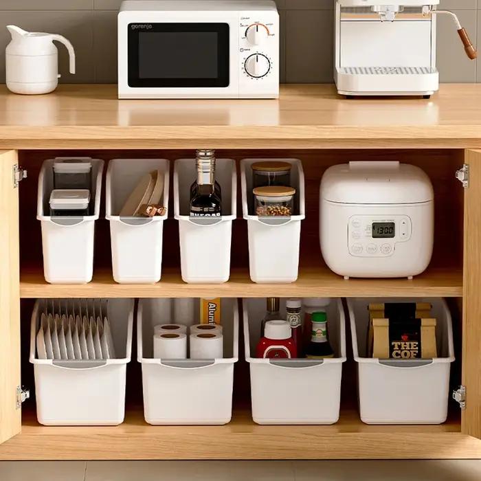 Ensemble de bacs de rangement en plastique incurvés-boîtes d'organisation polyvalentes pour fournitures de nettoyage et essentiels ménagers