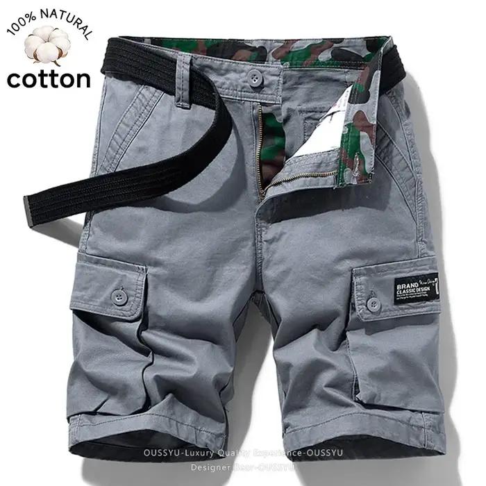 Shorts Cargo Homme 100% Coton Été – Bermuda Décontracté Tactique pour Plage et Jogging – Vêtements de Marque