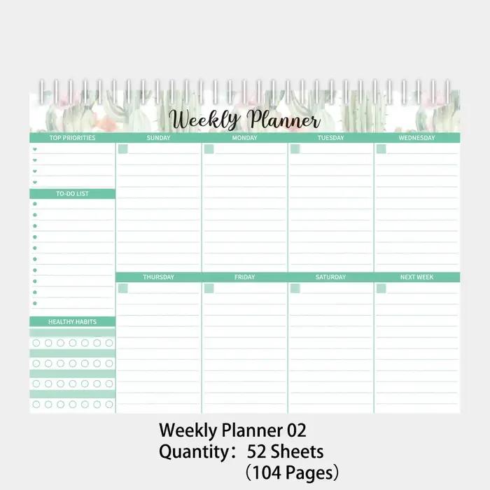 Bloc-notes de planification hebdomadaire, 52 feuilles, planificateur large pour faire avec Notes, ho