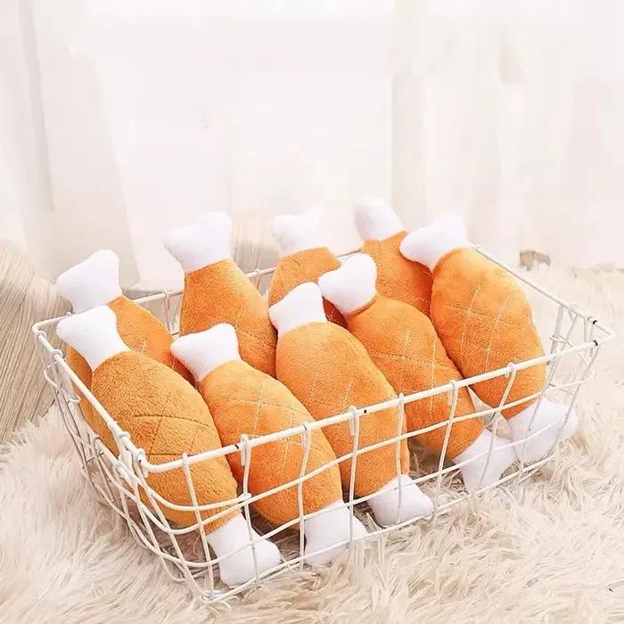 Jouet en peluche couineur en forme de jambe de poulet pour chien