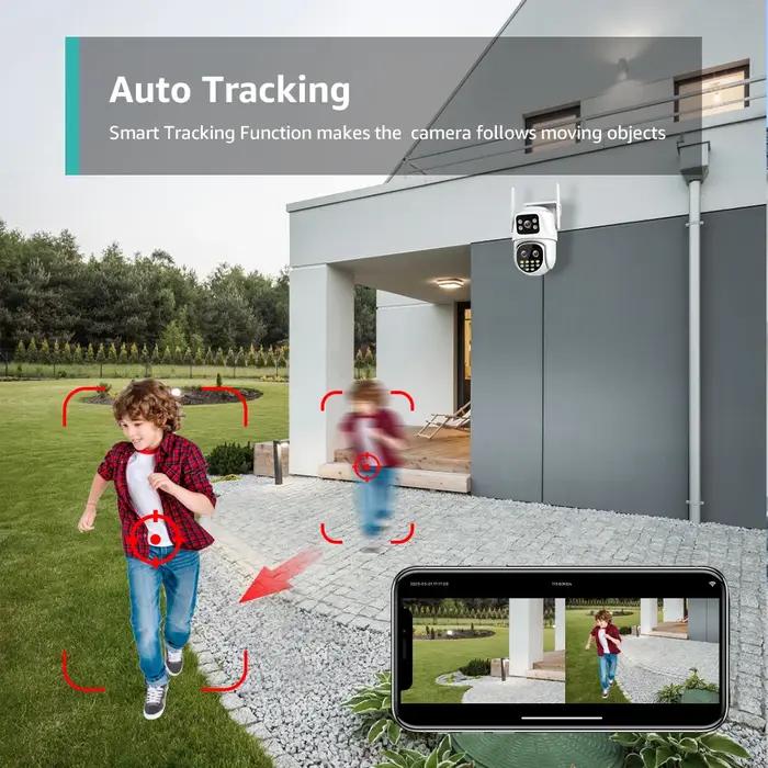 Caméra surveillance 8MP double écran double objectif WiFi avec tracking IA - Vision nocturne couleur