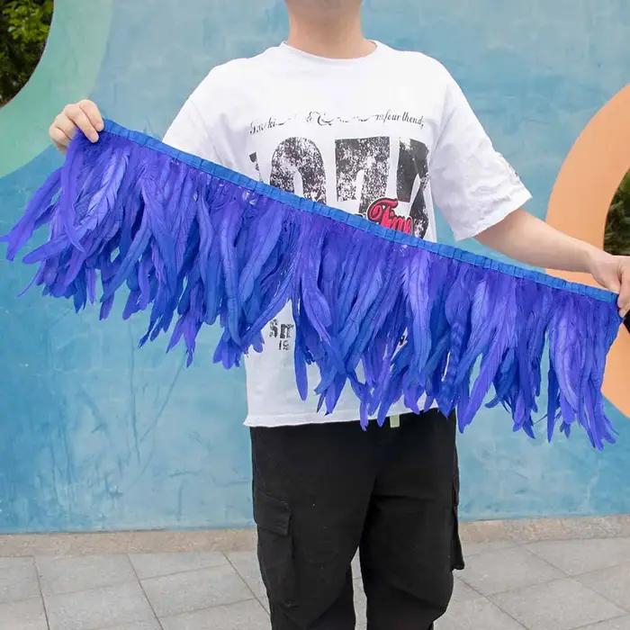 Garnitures de plumes de queue de coq bleue de 1/10 mètres, pour travaux d'aiguille et artisanat de bricolage, franges de plumes pour vêtements, accessoires de carnaval
