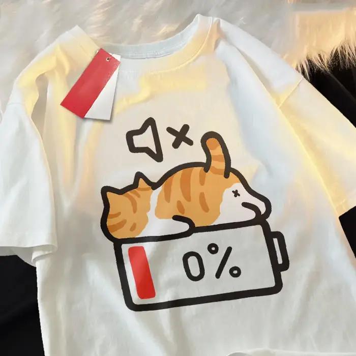 T-shirt ample à manches courtes pour femme enceinte, Style rétro, imprimé chat, avec haut à col rond