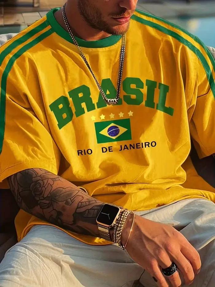 Maillot de football de l'équipe nationale du Brésil, imprimé en 3D, vêtements de sport pour la famille, t-shirt ample et confortable, adapté à un usage quotidien