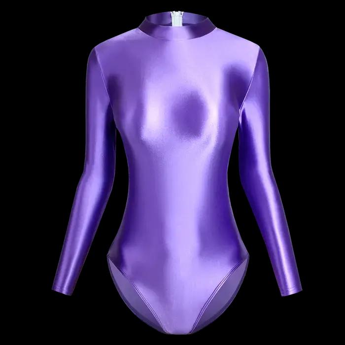 Maillot de bain une pièce en Satin brillant japonais, Sexy, dos serré, fermeture éclair, coupe haute