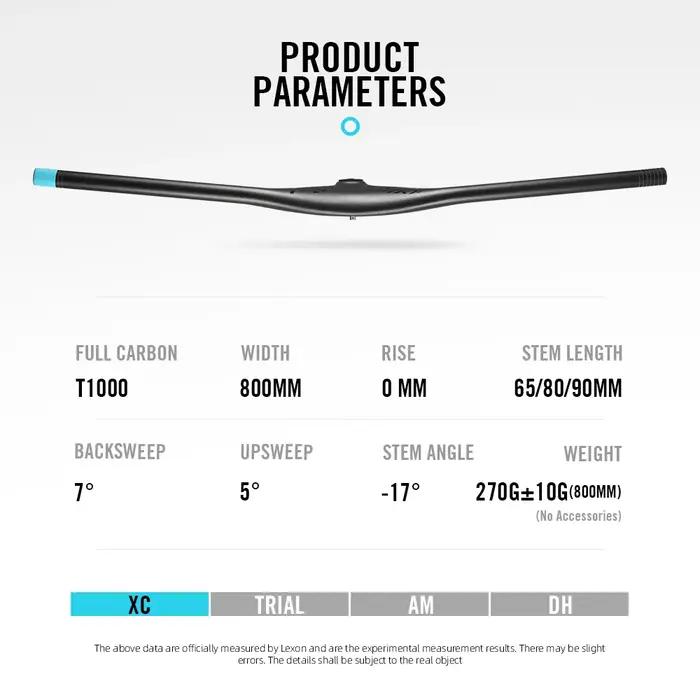 LEXON vélo guidon intégré en Fiber de carbone montée 800mm -7 degrés XC guidon une pièce en forme vt