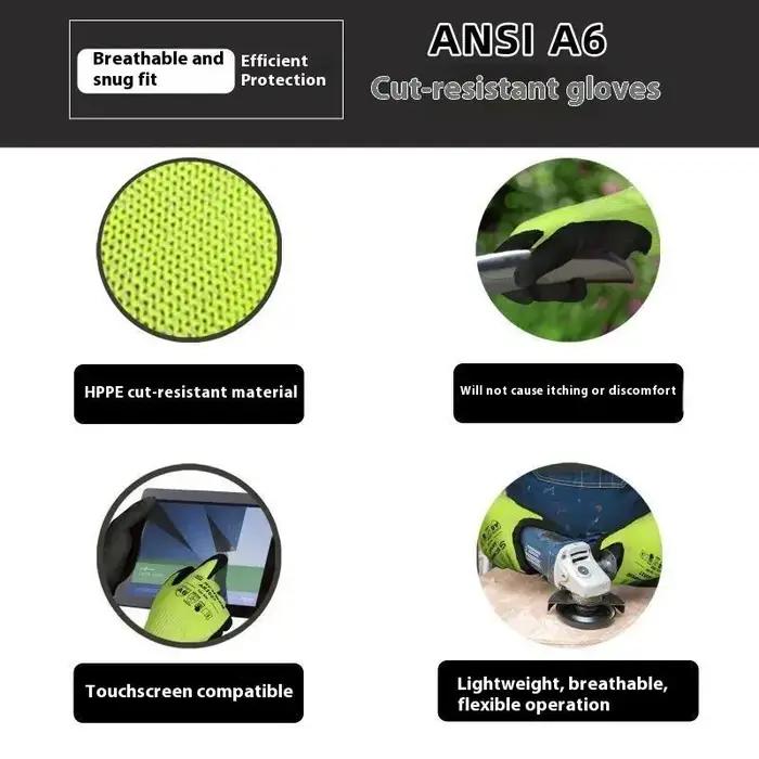 Gants coupe-stab résistance A6 avec fils acier - Protection mains travaux extérieurs et sécurité