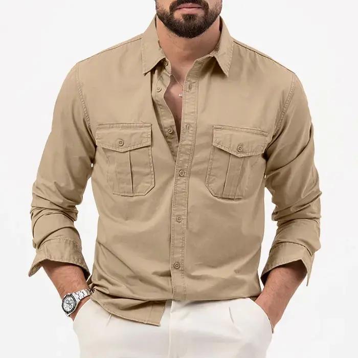 Chemise homme affaires chemises décontractées 2026 nouveauté hommes marque célèbre vêtements armée vert à manches longues Camisa Masculina