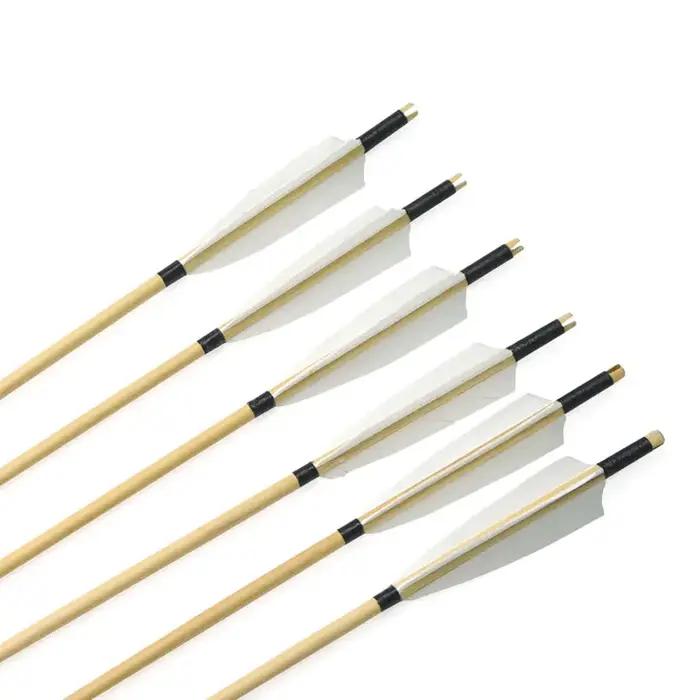Flèche en bois fendue avec plume de dinde blanche pour tir à l'arc traditionnel et chasse, occasion spéciale pour archer novice ou expérimenté