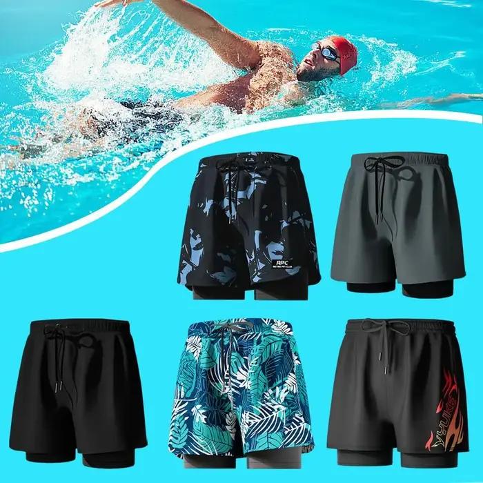 Maillot de bain 2 en 1 pour hommes, avec doublure de Compression, extensible, séchage rapide, short