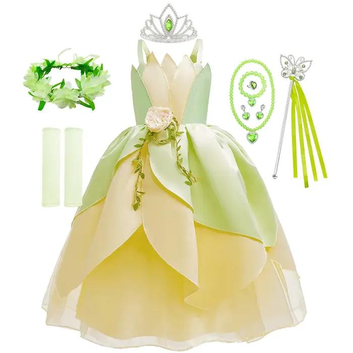 Tiana fantaisie filles princesse Costume enfant carnaval robe Cosplay Floral LED éclairer vêtements Halloween