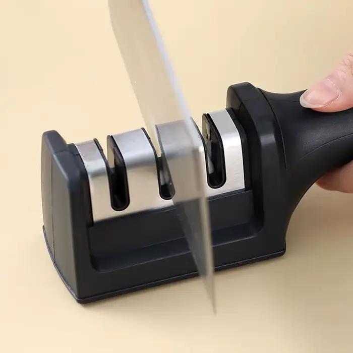 Aiguiseur de couteau multifonction à 3 étapes en céramique antidérapant pour couteaux de cuisine et accessoires pour passionnés de gastronomie