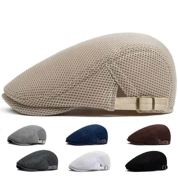 Béret en maille respirante pour hommes et femmes, chapeau plat, pare-soleil décontracté, Vintage, ca