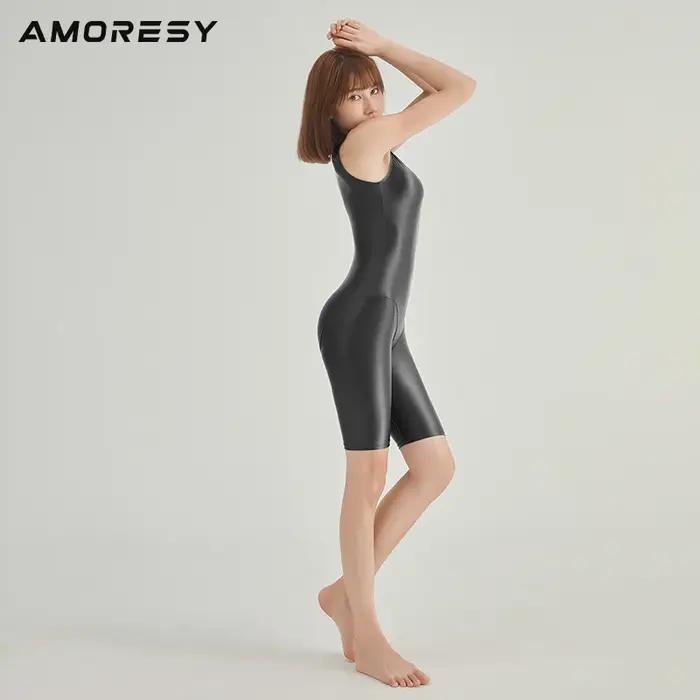 AMORESY-Pantalon une pièce brillant à haute élasticité, vague de queue huileuse, surf, couleur unie,