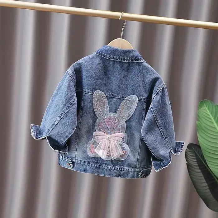 2 3 4 5 6 7 8 9 10 11 12 ans printemps filles veste en jean nouvelle mode mignon lapin dentelle arc