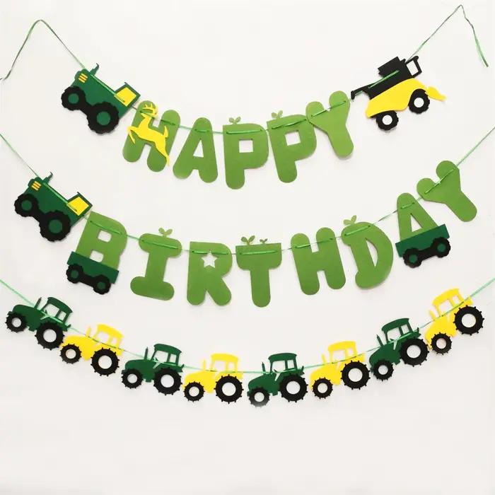 Tracteur pelle thème joyeux anniversaire bannière guirlande décoration de fête