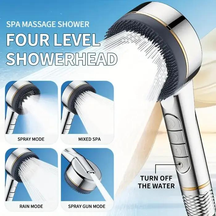 Pommeau de douche multifonction 4 vitesses avec filtre et joint d'eau - Accessoire salle de bain haute pression