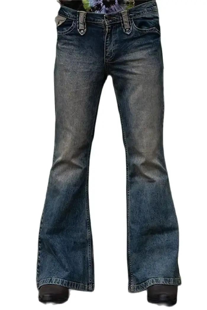 Vintage hommes gros jean évasé homme jeunesse quatre saisons décontracté bleu profond Denim pantalon 2023 mode taille