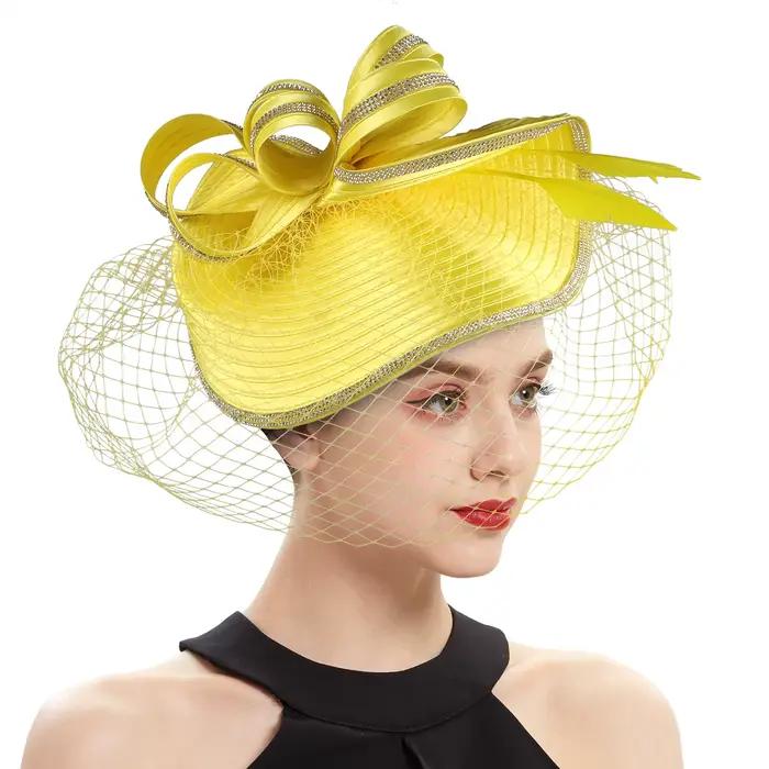 Chapeaux Derby élégants pour femmes, avec bandeau en voile, chapeau de fête de thé, strass, fascinat